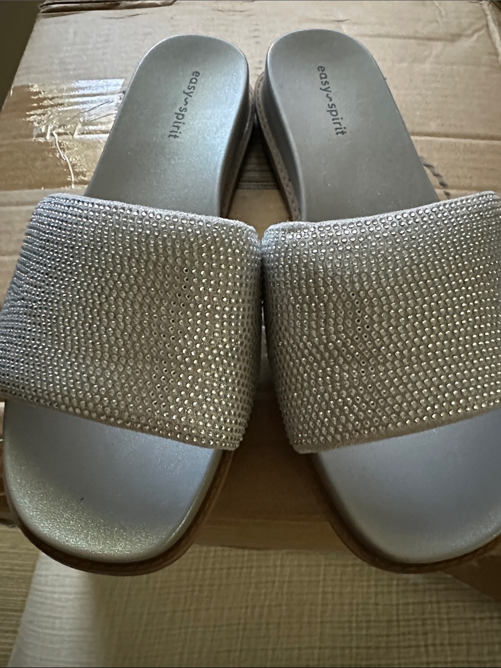 Women’s Easy Spirit Silver Rhinestone Slide Sandals